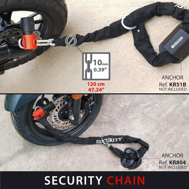 KRASER KR50+120L Motorradkette Diebstahlsicherung + Vorhängeschloss SRA Homologierte Anti-Diebstahl-