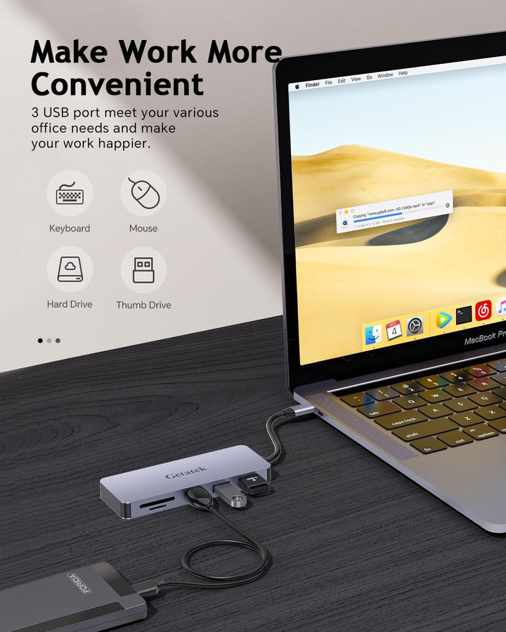 7 IN 1 USB C Hub Mit HDMI, USB3.2 10Gbps, 2 USB 2.0, 100W PD, SD/TF Kartenleser, Für 2024-2016 MacBo