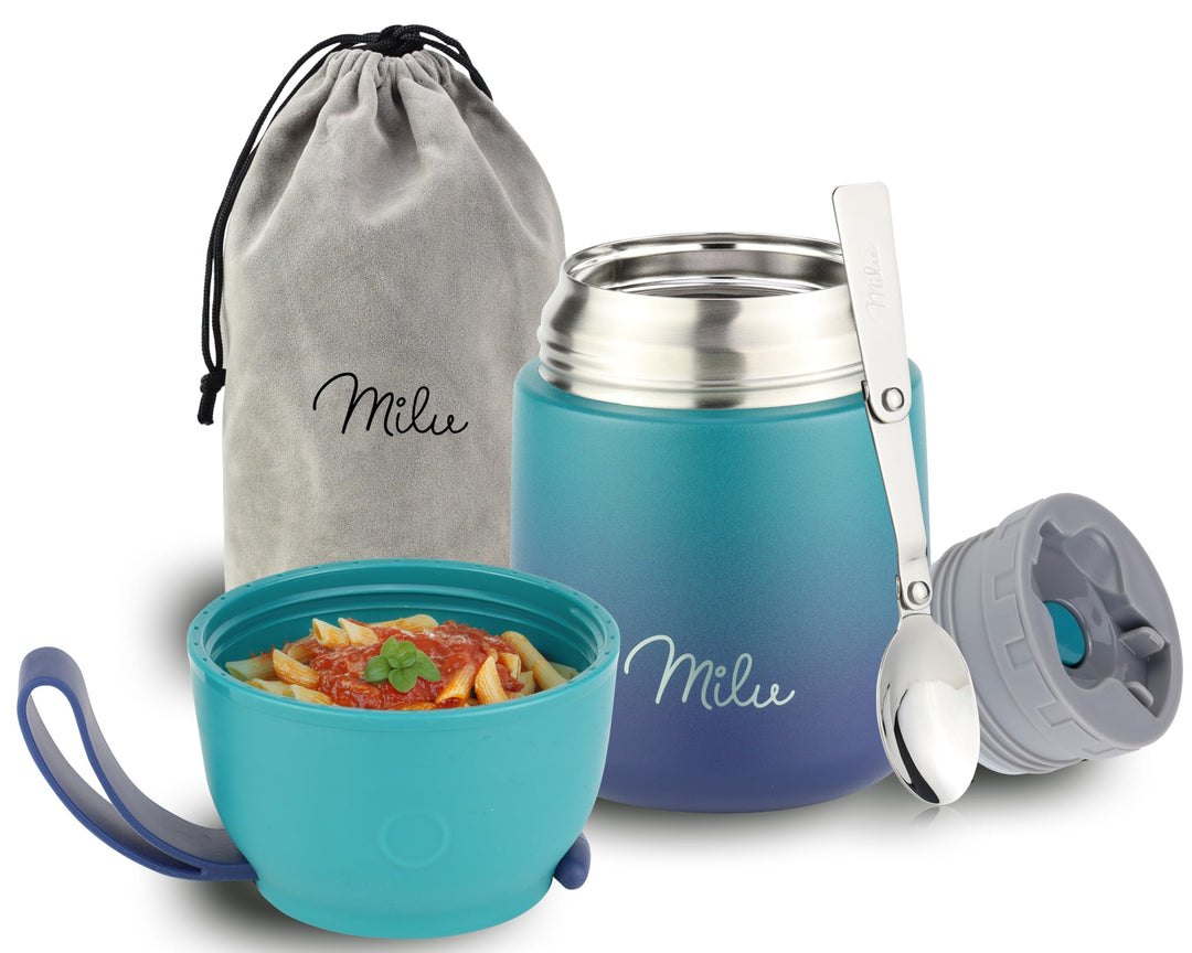 Milu® Thermobehälter für Essen 450ml, Edelstahl, Thermo Lunchbox, Suppenbehälter to go, Thermobox, T