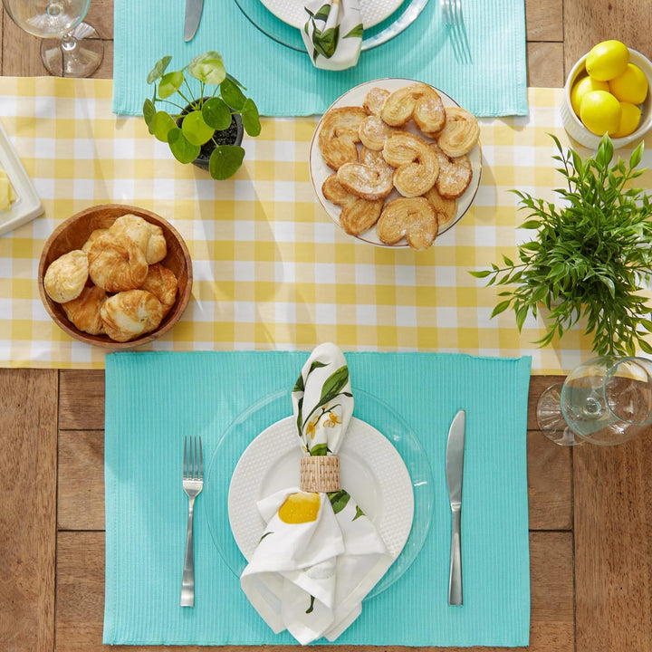 DII Basic Everyday Gerippte Tischplatte, 100% Baumwolle, Tischset, 33 x 48 cm, Aqua, 6-teilig, Aqua