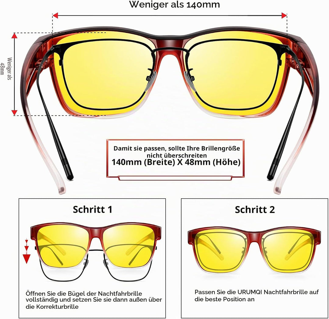 URUMQI Nachtsichtbrille für Autofahrer, Nachtfahrbrille Nachtbrille zum Autofahren Damen Herren, Aut