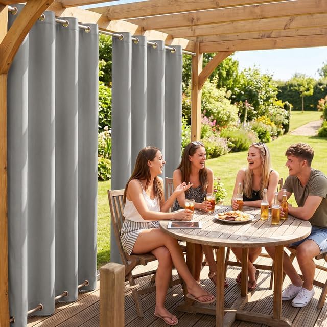 Rosnek Outdoor Vorhang Wetterfest Winddicht, Balkon Gardinen mit Ösen Oben &amp; Unten, Blickdicht Wasse