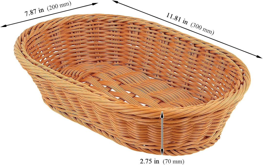 MUKSEUT 4 Stück Brotkorb Geflochten Oval, 30x20x7cm Brotkörbchen Ovaler Korb Geflochten Obstkorb, Ku