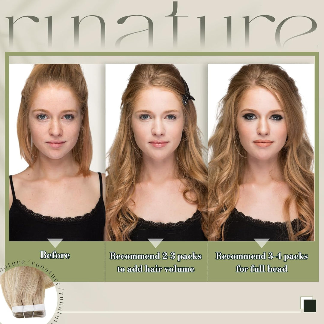 RUNATURE Tape Echthaar Extensions Blond Highlight 35cm Remy Echthaar Tape in Extensions Menschenlich