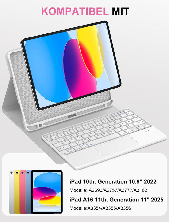 JADEMALL Für iPad Hülle mit Tastatur für 11./10. Gen (2025/2022) – Mit Präzisions-Touchpad, Abnehmba