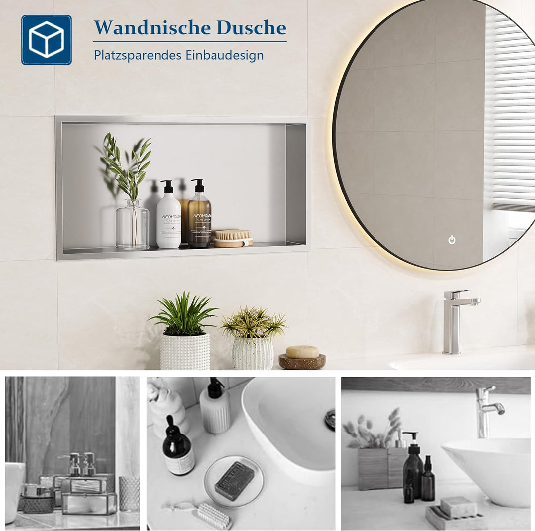Neodrain Wandnische Dusche Edelstahl Duschnische Einzelregal Lagerung für Badezimmer 60 x 30 cm, Geb