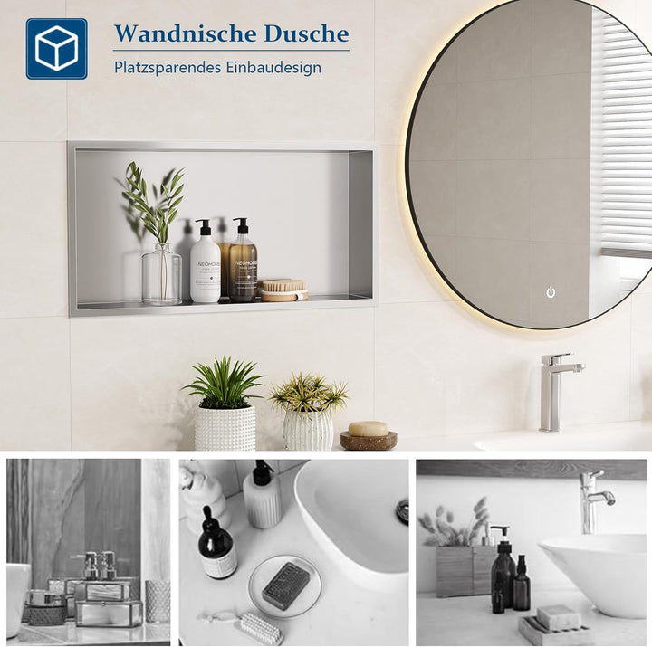 Neodrain Wandnische Dusche Edelstahl Duschnische Einzelregal Lagerung für Badezimmer 60 x 30 cm, Geb