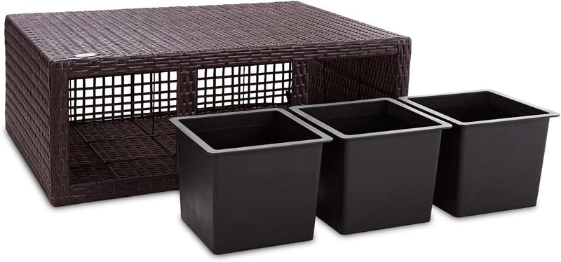 Casaria® Blumenkasten 3 Innentöpfe Polyrattan Herausnehmbar Wasserablauf Outdoor Rechteckig Pflanzka