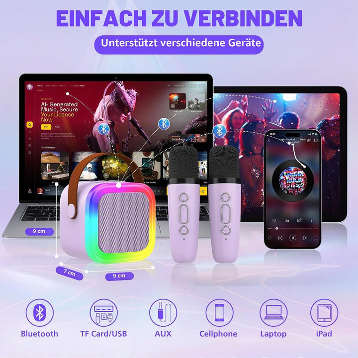 Karaoke-Maschine für Kinder Erwachsene, tragbare Kinder Karaoke-Lautsprecher mit drahtlosem Mikrofon