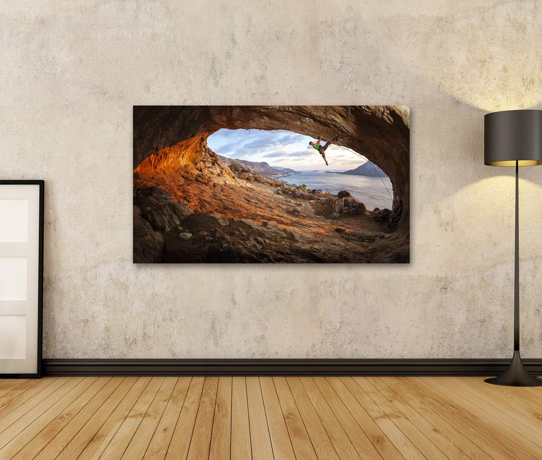 islandburner Bild auf Leinwand Männlicher Klettererdach Höhle Sonnenuntergang Bilder Wandbilder Post