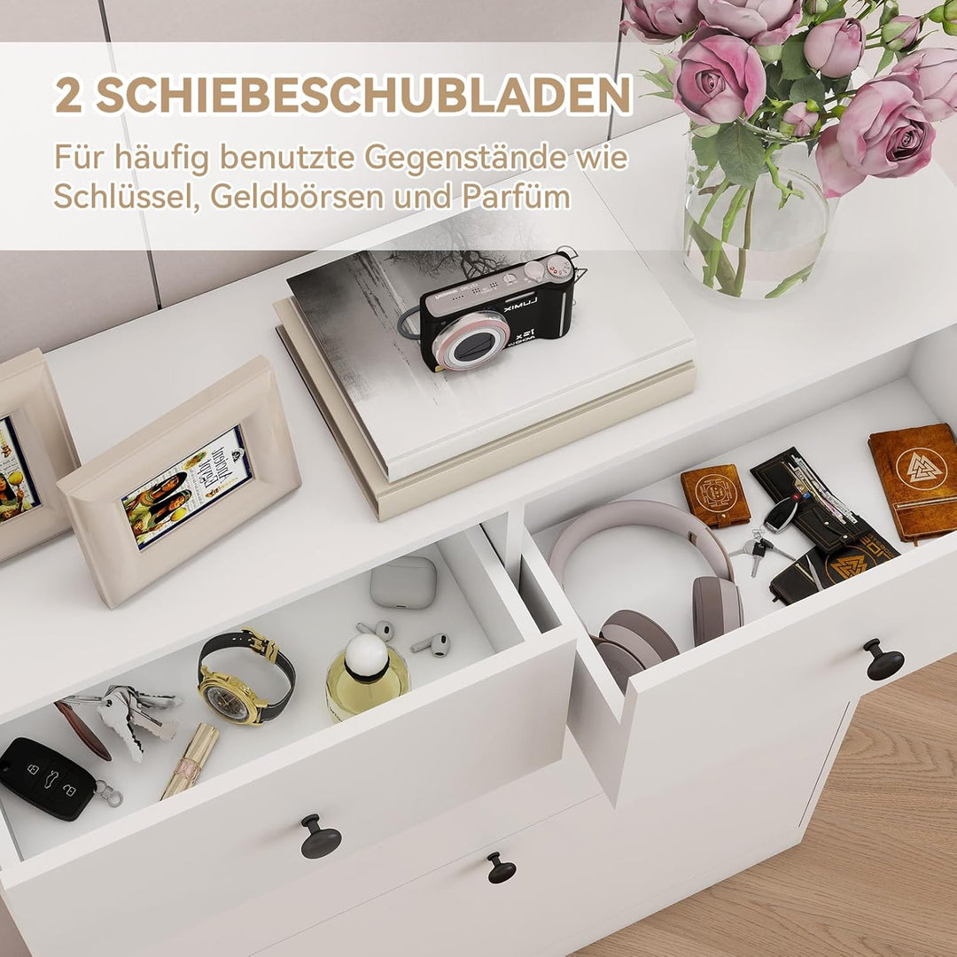 YOURLITE Schuhschrank Schmal, Schuhkipper mit 2 Klappen und 2 Schubladen, Weiss Schuhregal, Trennwan