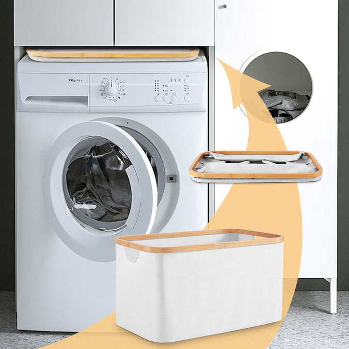 Faltbarer Wäschekorb 50L Beige Stoff Bambus Faltbar Wäschewanne Klappbar Korb Aufbewahrung Flach Wäs
