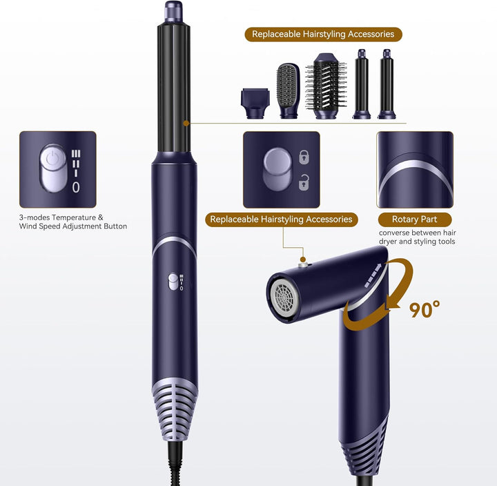 UKLISS Airstyler 5 in 1 Hairstyler Ionen Haartrockner Luft-Lockenstab 1000W Föhn 5 in 1 Airbrush Set