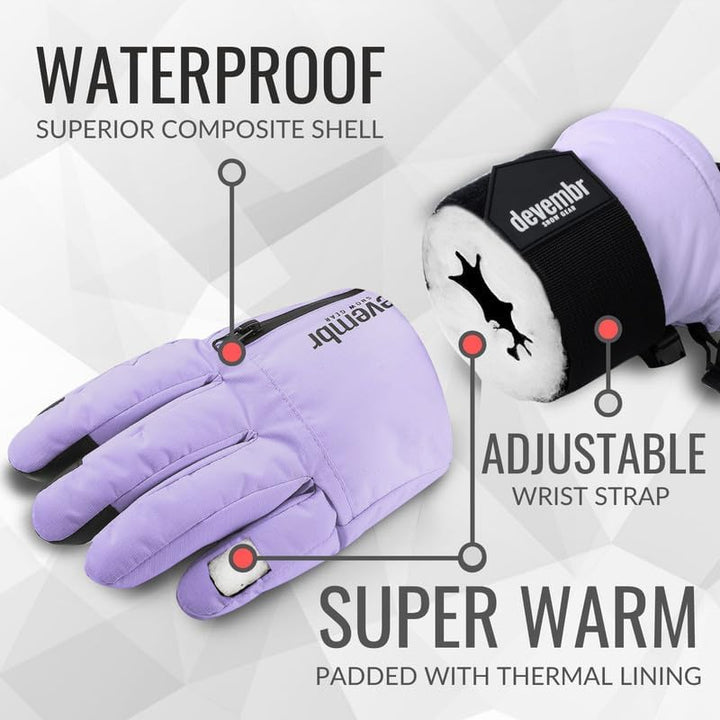 devembr Skihandschuhe mit Handgelenkschützern, Warme Snowboardhandschuhe für Herren und Damen (XS/S/