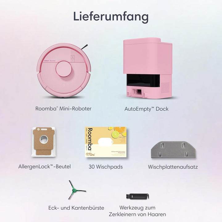 iRobot Roomba® Mini Saug- & Wischroboter + AutoEmpty™ Dock, Rosa, Rosa