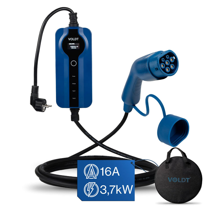 VOLDT Typ 2 Ladekabel Schuko 3,7 kW, 1-phasig, 8A - 16A, verstellbare EV-Ladegerät mit steuerbarer D