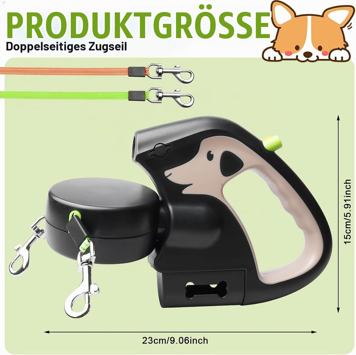 Doppelte Einziehbare Hundeleine, Rollleine Mit Led Licht, Ausziehbare Doppel Hundeleine Für 2 Hunde,