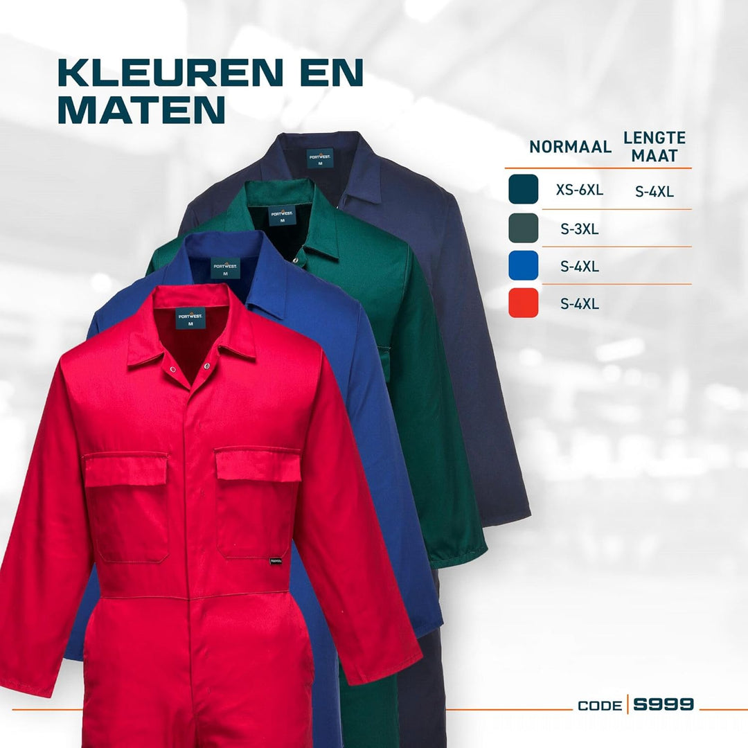 Portwest S999 Herren Euro-Arbeitskleidung Polycotton Overall Arbeitsanzug Blau Navy 3XL, Blau Navy 3