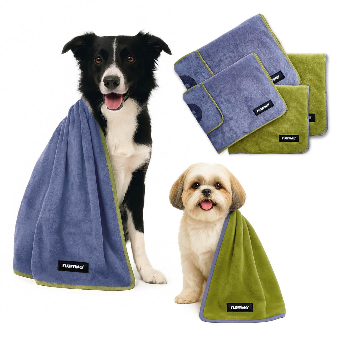 FLUFFINO 4er Set Hundehandtuch - 2X 120x70cm & 2X 90x50cm - extrem saugfähig & weich | Waschbar bei
