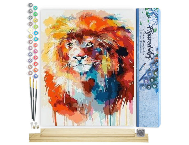 Figured'Art Malen Nach Zahlen Erwachsene Mit Rahmen Bunter Löwe - Paint by Numbers Basteln DIY Baste