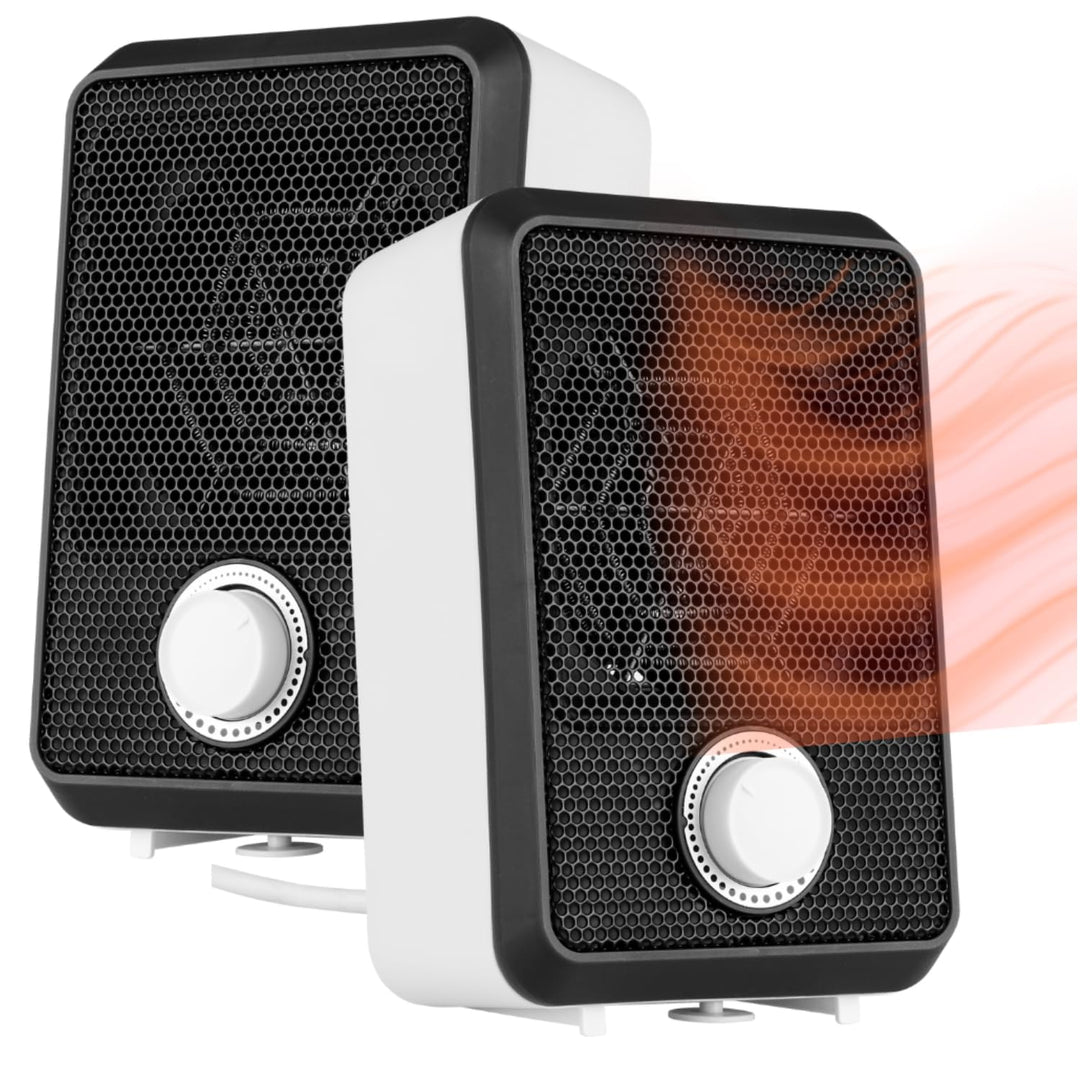 NEO TOOLS Tisch-Heizlüfter, 600W - Kompakter Mini-Heizlüfter mit Thermostat & Kippschutz, ideal für
