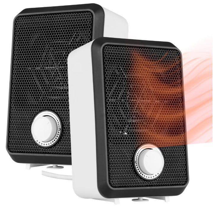 NEO TOOLS Tisch-Heizlüfter, 600W - Kompakter Mini-Heizlüfter mit Thermostat & Kippschutz, ideal für
