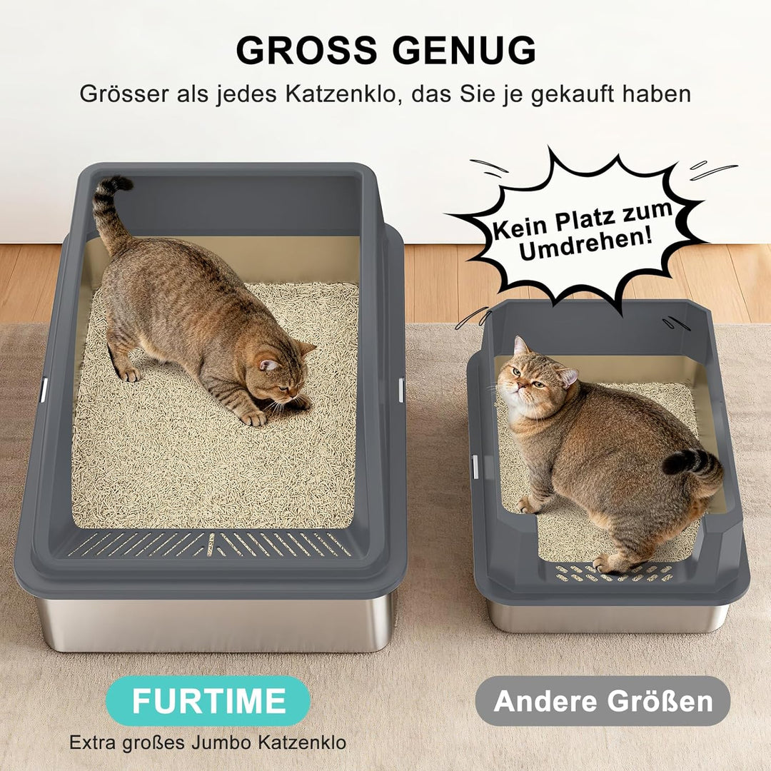 FURTIME Katzenklo Edelstahl XXXL, Katzentoilette Edelstahl 71x51x31 cm, Extra Grosses Katzenklo mit