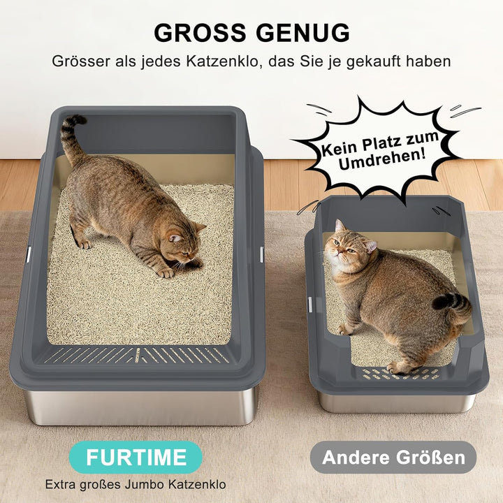 FURTIME Katzenklo Edelstahl XXXL, Katzentoilette Edelstahl 71x51x31 cm, Extra Grosses Katzenklo mit