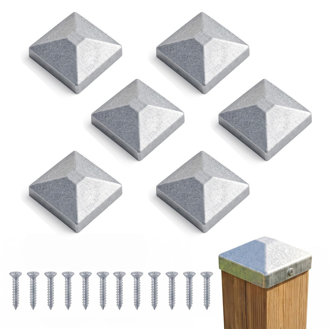 6 Stück Pfostenkappe 10x10cm, Quadratisch Zaunpfahlkappe Verzinkt 10x10cm-6pcs, 10x10cm-6pcs