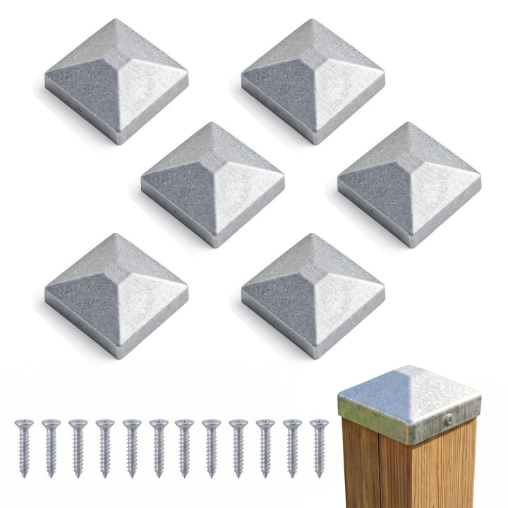 6 Stück Pfostenkappe 10x10cm, Quadratisch Zaunpfahlkappe Verzinkt 10x10cm-6pcs, 10x10cm-6pcs
