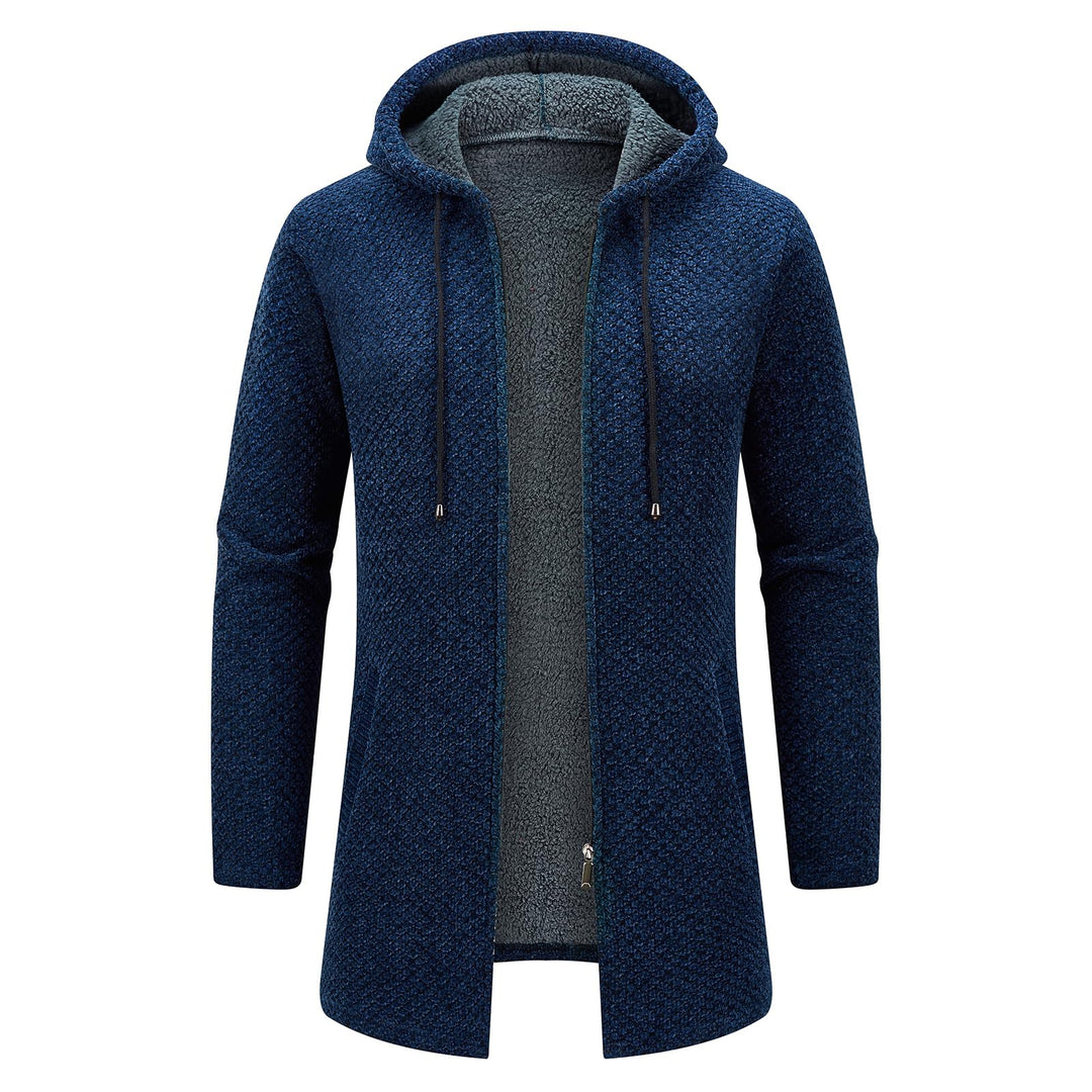 KUDORO Strickjacke Herren Cardigan Lang Trachtenjacke Kapuze mit Kapuze Gestrickt Pullover Hoodie Wi