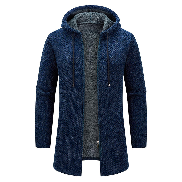 KUDORO Strickjacke Herren Cardigan Lang Trachtenjacke Kapuze mit Kapuze Gestrickt Pullover Hoodie Wi