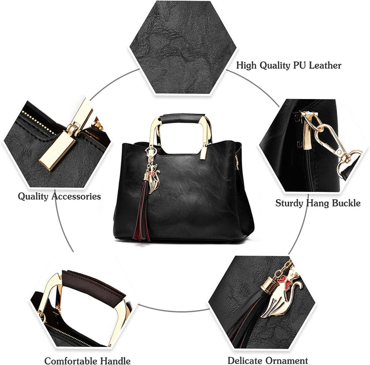 PORRASSO Damen Handtasche Schultertasche Frauen Mode Umhängetasche PU Leder Henkeltasche Top Griff T