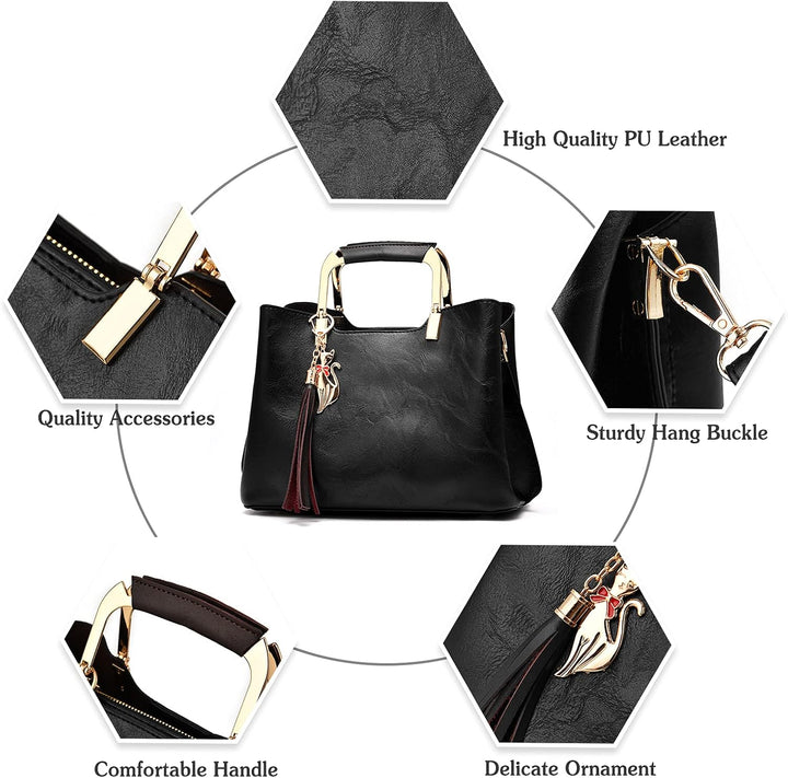 PORRASSO Damen Handtasche Schultertasche Frauen Mode Umhängetasche PU Leder Henkeltasche Top Griff T