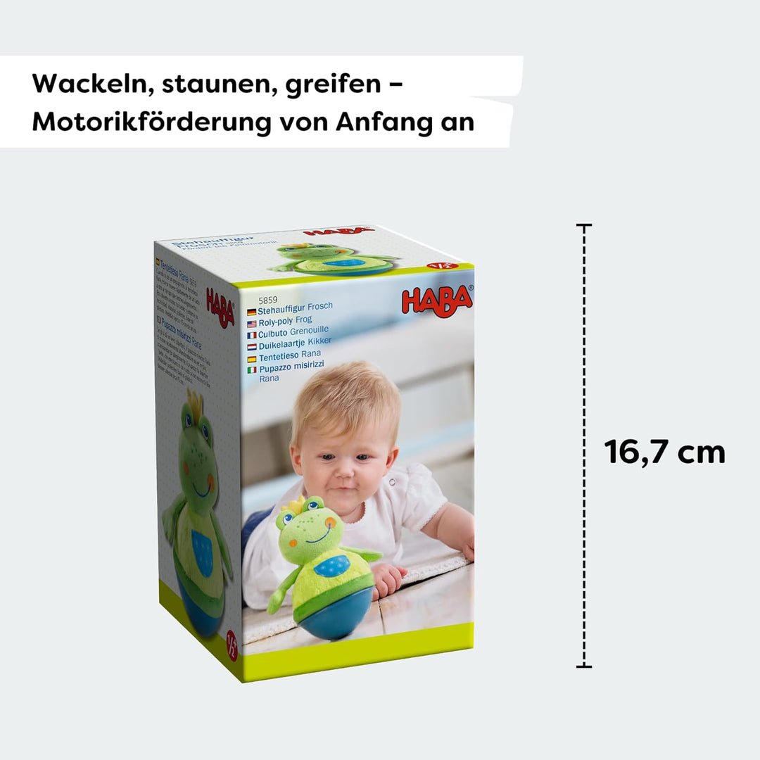 HABA 5859 - Stehauffigur Frosch Baby- und Kleinkindspielzeug, ab 6 Monaten, Motorikspielzeug aus wei