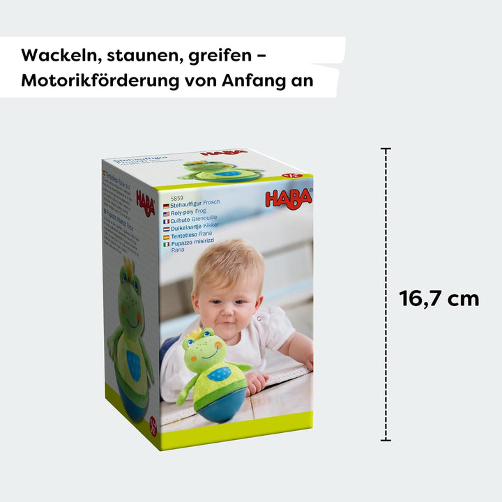 HABA 5859 - Stehauffigur Frosch Baby- und Kleinkindspielzeug, ab 6 Monaten, Motorikspielzeug aus wei