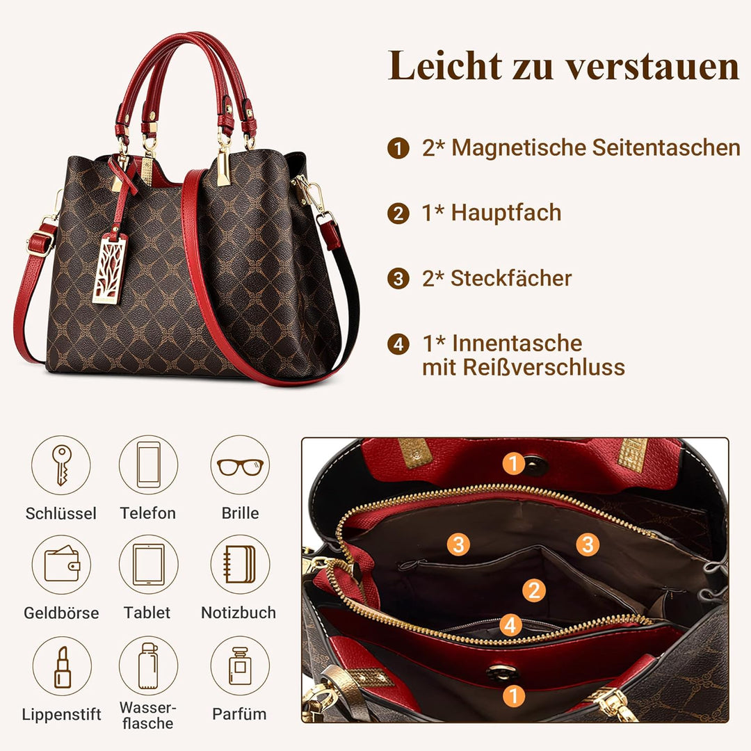 DIRRONA Damen Handtasche Mittel Schultertasche Casual Umhängetasche PU Leder Tasche Shopper Party To