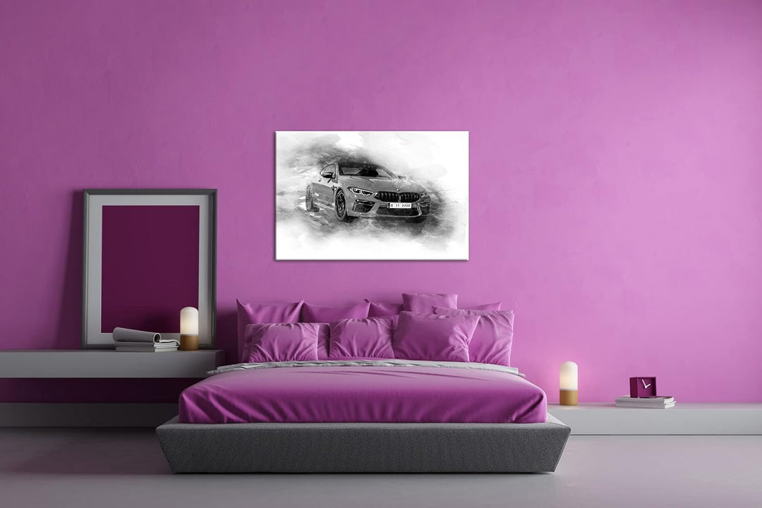 deyoli küstlericher Sportwagen Effekt: Schwarz&amp;Weiss Format: 80x60 als Leinwandbild, Motiv fertig ge