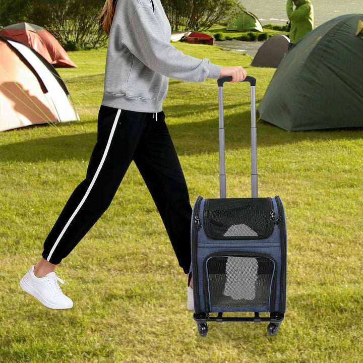 Katzenrucksack Hunderucksack mit Trolley, 2 in 1 Erweiterbar Haustier-Trolley-Rucksack mit Rädern, T