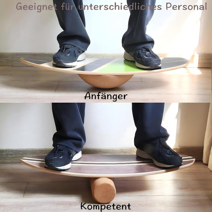 Holz Balance Board mit Rolle & Halbkugel -Gleichgewichtstraining für Erwachsene - Inkl. Trainingsbal