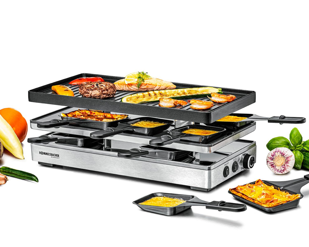ROMMELSBACHER Pizza Raclette RCP 1800, Wendeplatte (Grillmuster/Crêpes), Pizzafunktion, keramische A