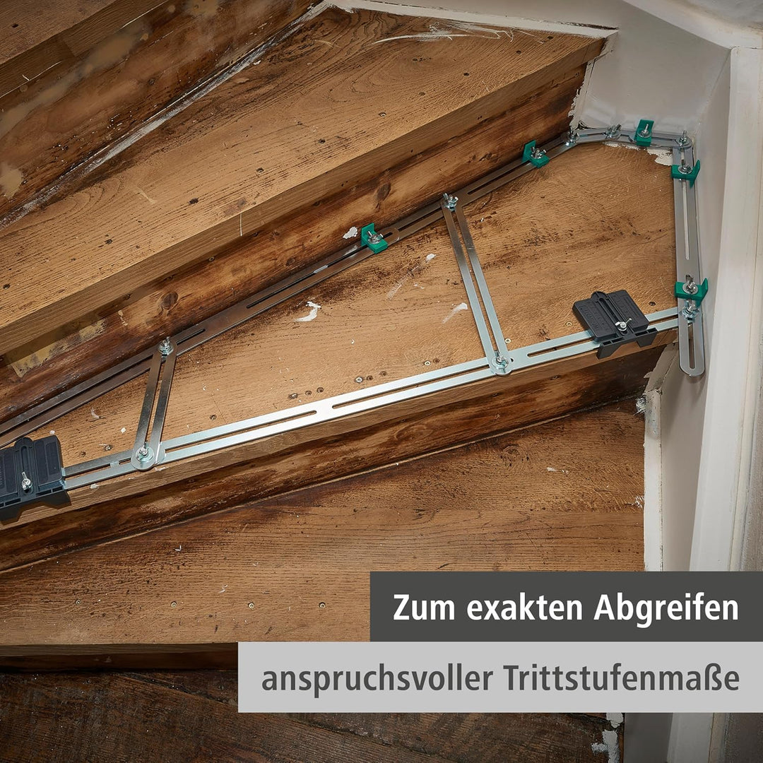 wolfcraft Treppenlehre 5210000 – Messwerkzeug für den Treppenbau – Treppenschablone zum Übertragen v