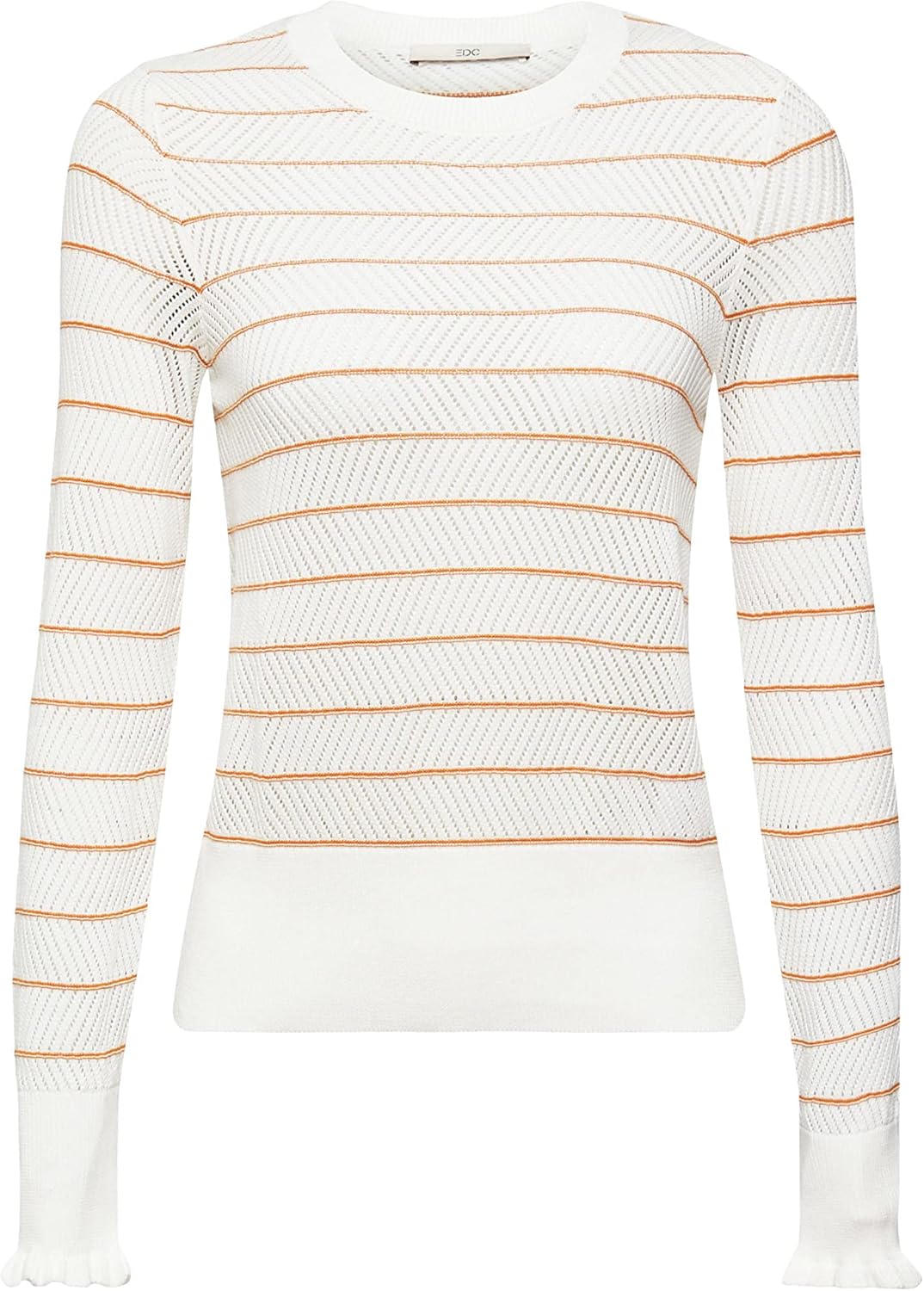 edc by Esprit Gestreifter Pullover in Pointelle-Strick S 710/Honey Yellow, S 710/Honey Yellow