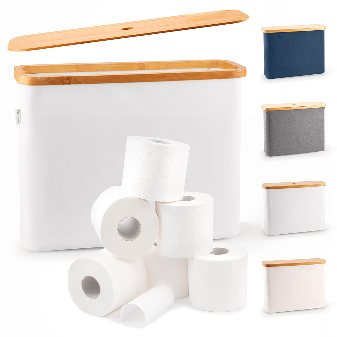 Lonbet – Eleganter Badezimmer Organizer Hellgrau - Toilettenpapier Aufbewahrung aus Bambus – antibak