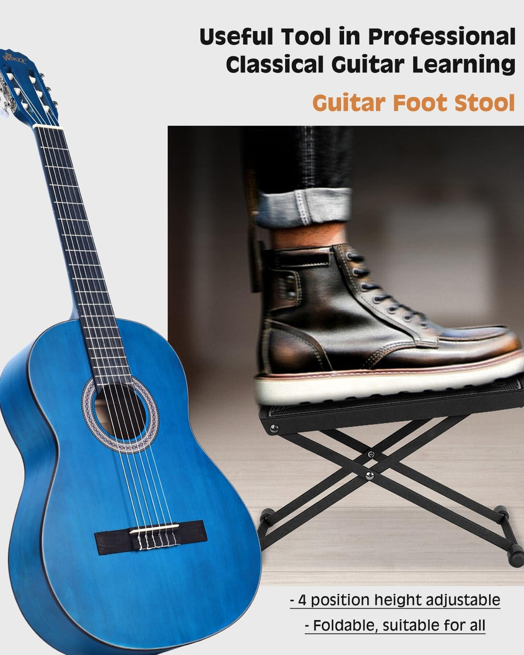 Winzz Konzertgitarre 4/4 Erwachsene, Klassische Gitarre für Anfänger 39 Zoll, Blau, Blau