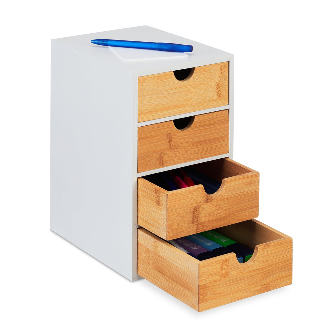 Relaxdays Schubladenbox, Bambus, 4 Schubladen, HxBxT: 27,5 x 16,5 x 21 cm, Schreibtisch Organizer, B