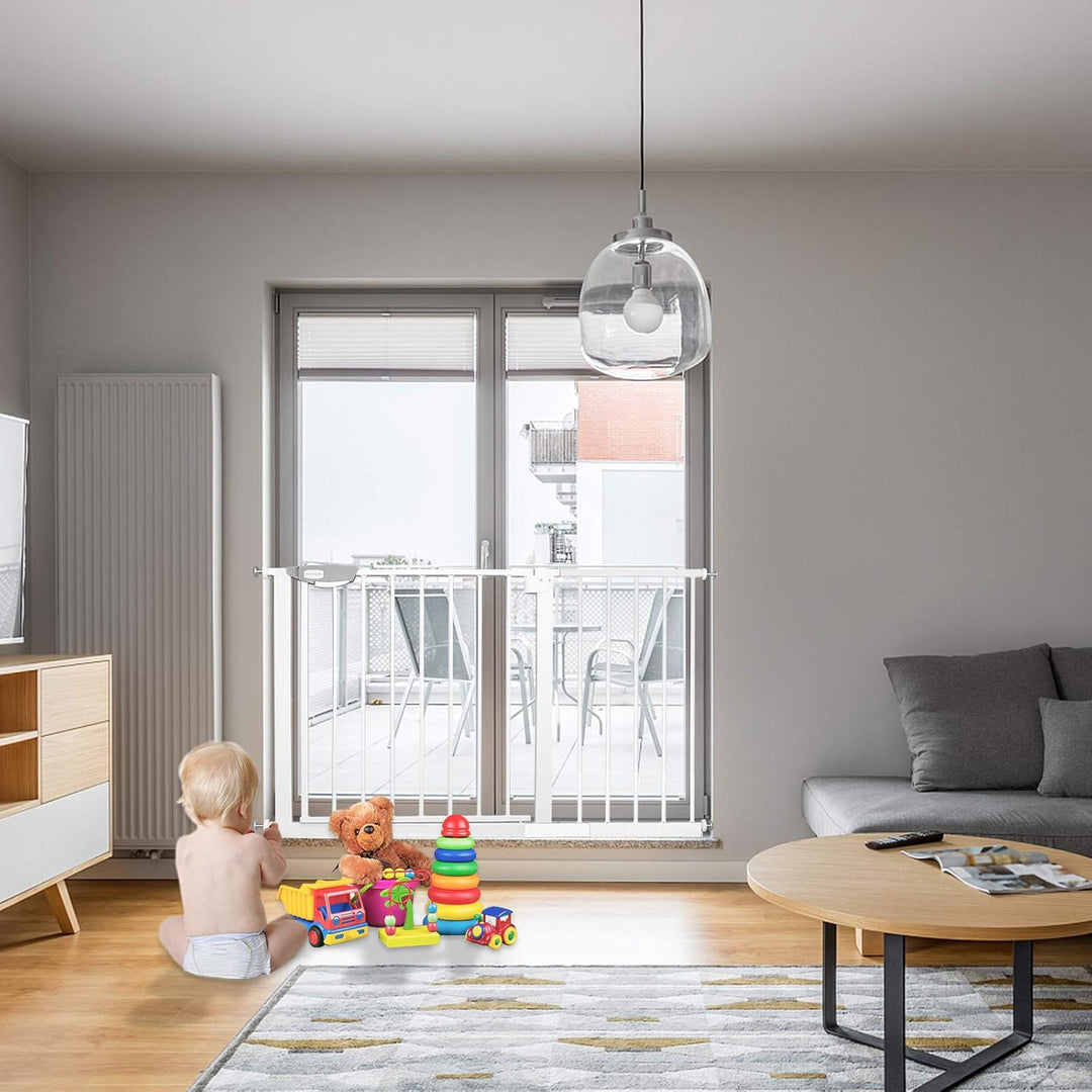 XMTECH Türschutzgitter Ohne Bohren Treppengitter für Kinder 105-115cm breit，Auto-Close Baby Türgitte