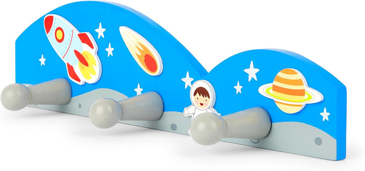 Mousehouse Gifts - Kinder Garderobenleiste mit 3 Haken - Weltraum - für Jungen Blau, Blau