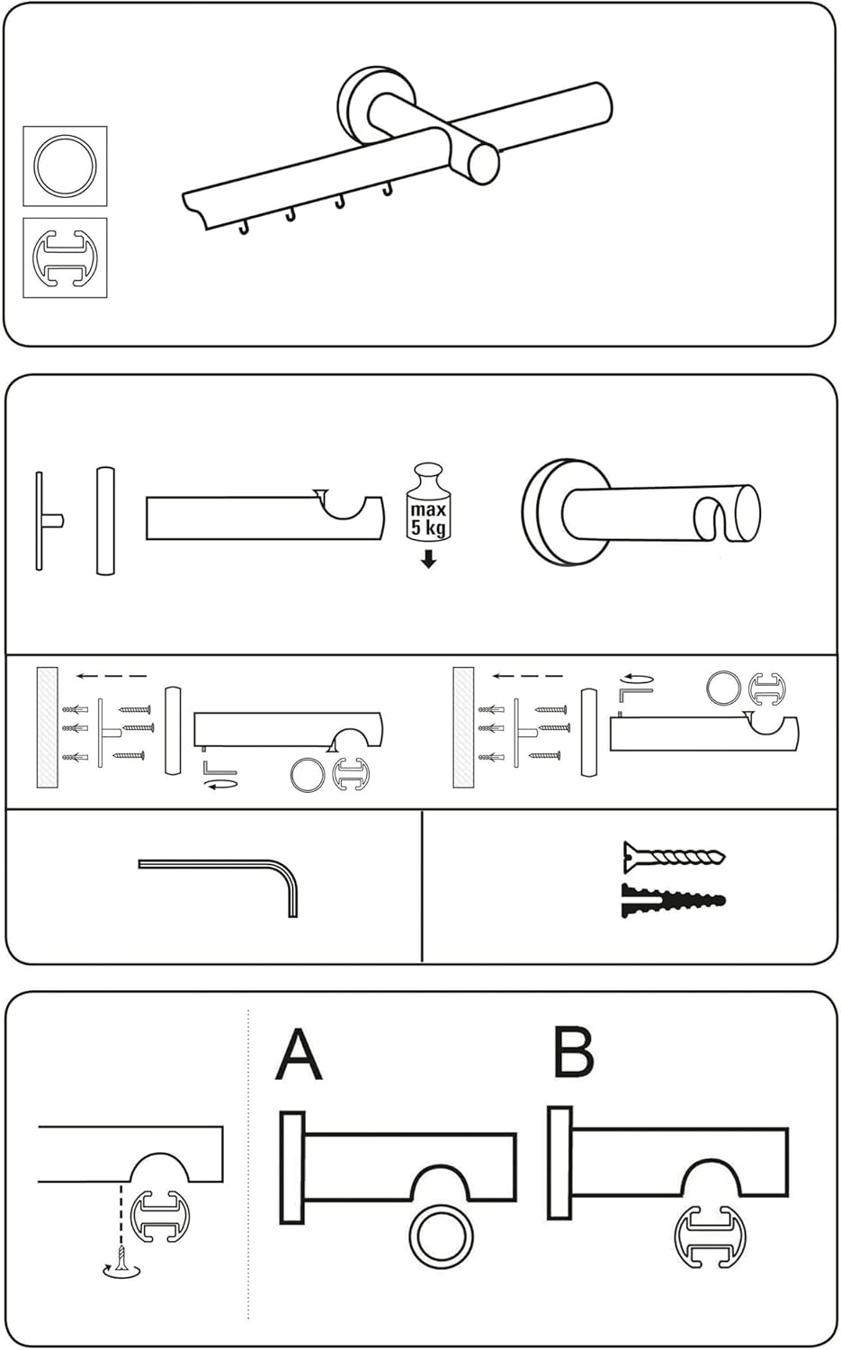 SN Deco - Innenlaufgarnitur Strassburg, Ø 19mm, 1-Lauf weiss 400cm (2x200cm inkl. Verbinder) 400 cm