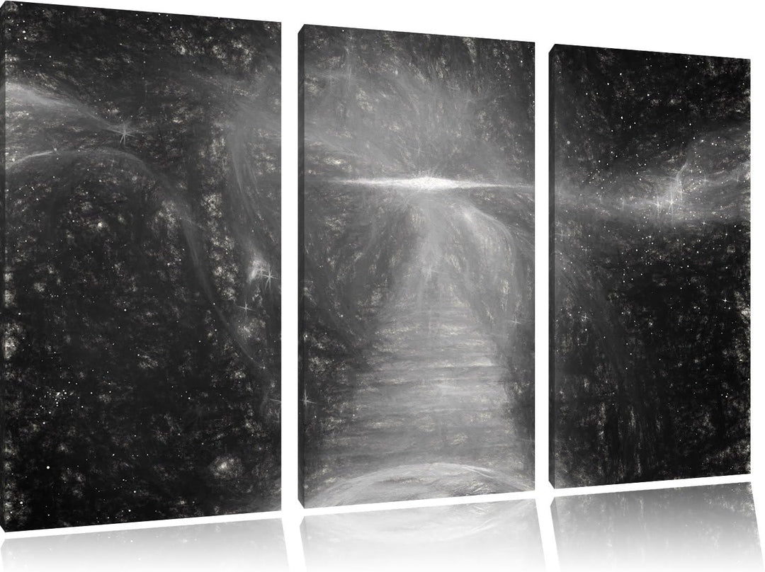 Pixxprint Kosmische Treppe in die Galaxies Kunst Kohle Effekt 3-Teiler Leinwandbild 120x80 Bild auf